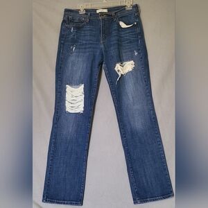 LEVI'S Women's Blue Distressed Straight Leg 505 Denim Jeans - Size 12M